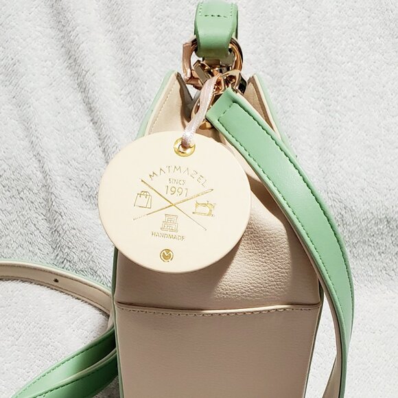 MATMAZEL "Palmy" Round Metal Buckle Hand & Shoulder, Crossbody Bag- Pink & Green - Picture 8 of 14